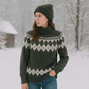 Sadie & Sage Nordic Sweater – Charcoal, Light Gray & White ,Womens Large